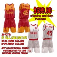 Picture of Lot of 20 Basketball Kits (Jersey and Shorts) Custom Made for You Fully Decorated in a Sublimated Design. Style 5539. Special